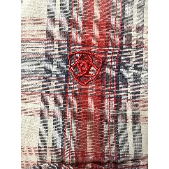 Ariat Womens Shirt Red Plaid Long Sleeve Snap Up Front Pockets Western Studs M - Picture 7 of 11